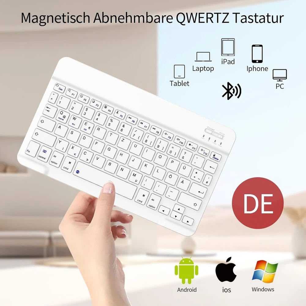 Zoyu dėklas su klaviatūra, skirtas ipad a16 2025 11-os kartos/ipad 10-os kartos 2022 10.9 colių, minkštas tpu dėklas su rašiklio laikikliu, magnetinė bluetooth nuimama klaviatūra, qwertz išdėstymas, violetinė