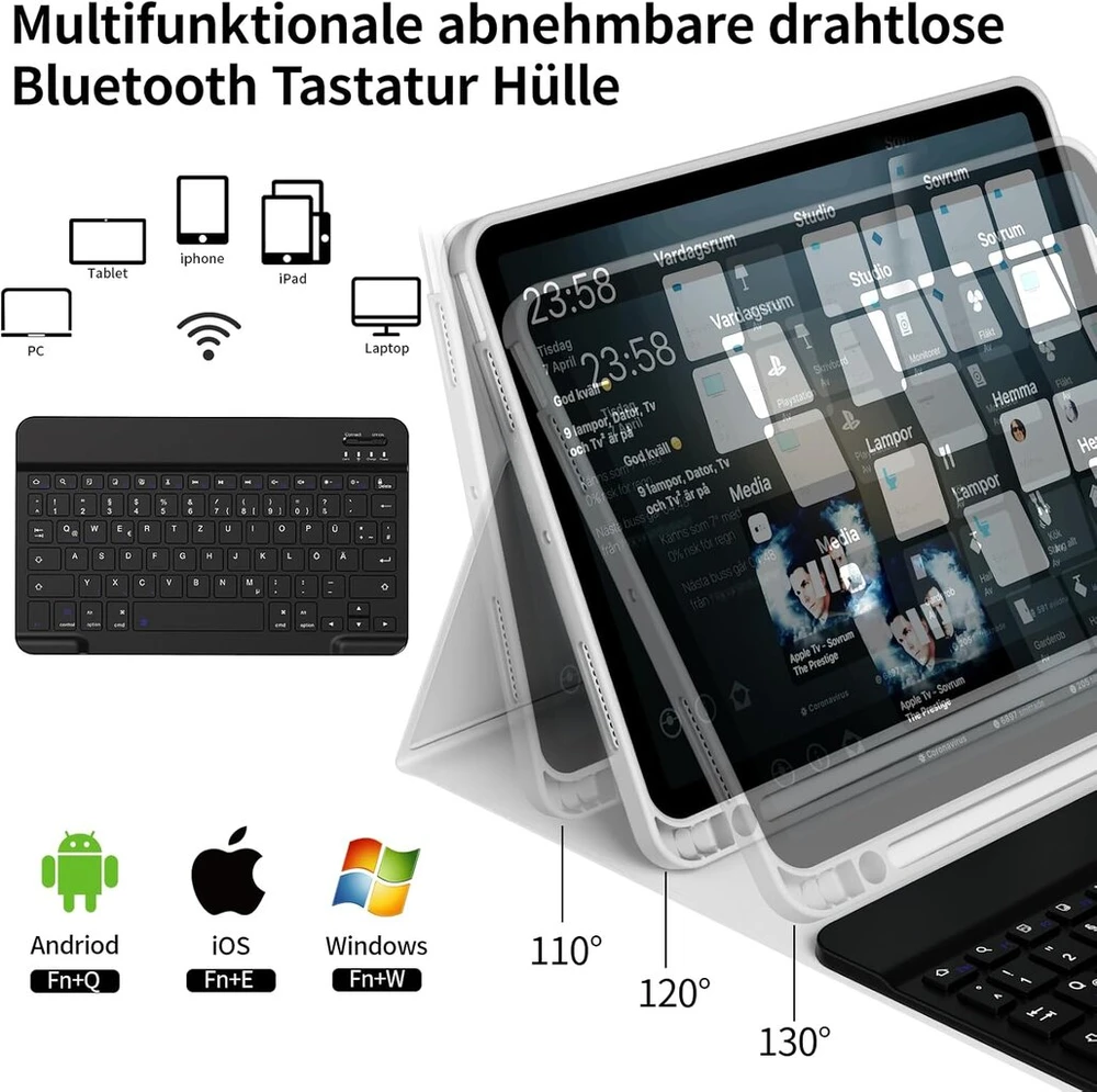 Zoyu klaviatūros dėklas, skirtas ipad 10-os kartos 2022 / ipad a16 11-os kartos 2025 (10,9/11 colių), minkštas tpu itin plonas dėklas su rašiklio laikikliu, magnetinė nuimama bluetooth klaviatūra, pilka