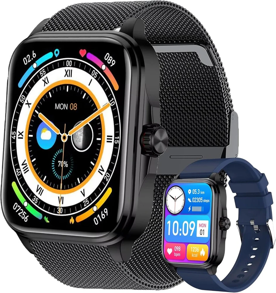 Zpimy išmanusis laikrodis moterims su telefono funkcija, 1,91 colio Amoled 5atm vandeniui atsparus fitneso laikrodis vyrams su žibintuvėliu, pedometru, širdies ritmo, Spo2 sportinis laikrodis, aktyvumo sekiklis, skirtas Android Ios (juodas)