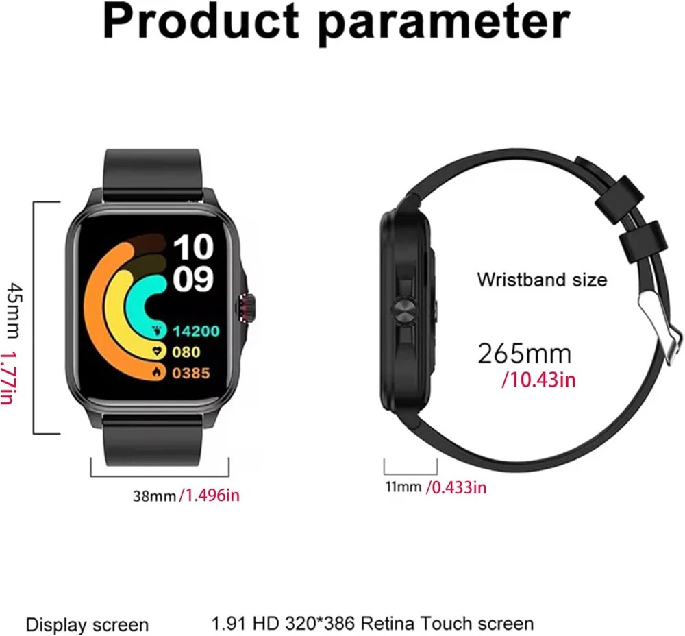 Zpimy išmanusis laikrodis moterims su telefono funkcija, 1,91 colio Amoled 5atm vandeniui atsparus fitneso laikrodis vyrams su žibintuvėliu, pedometru, širdies ritmo, Spo2 sportinis laikrodis, aktyvumo sekiklis, skirtas Android Ios (juodas)