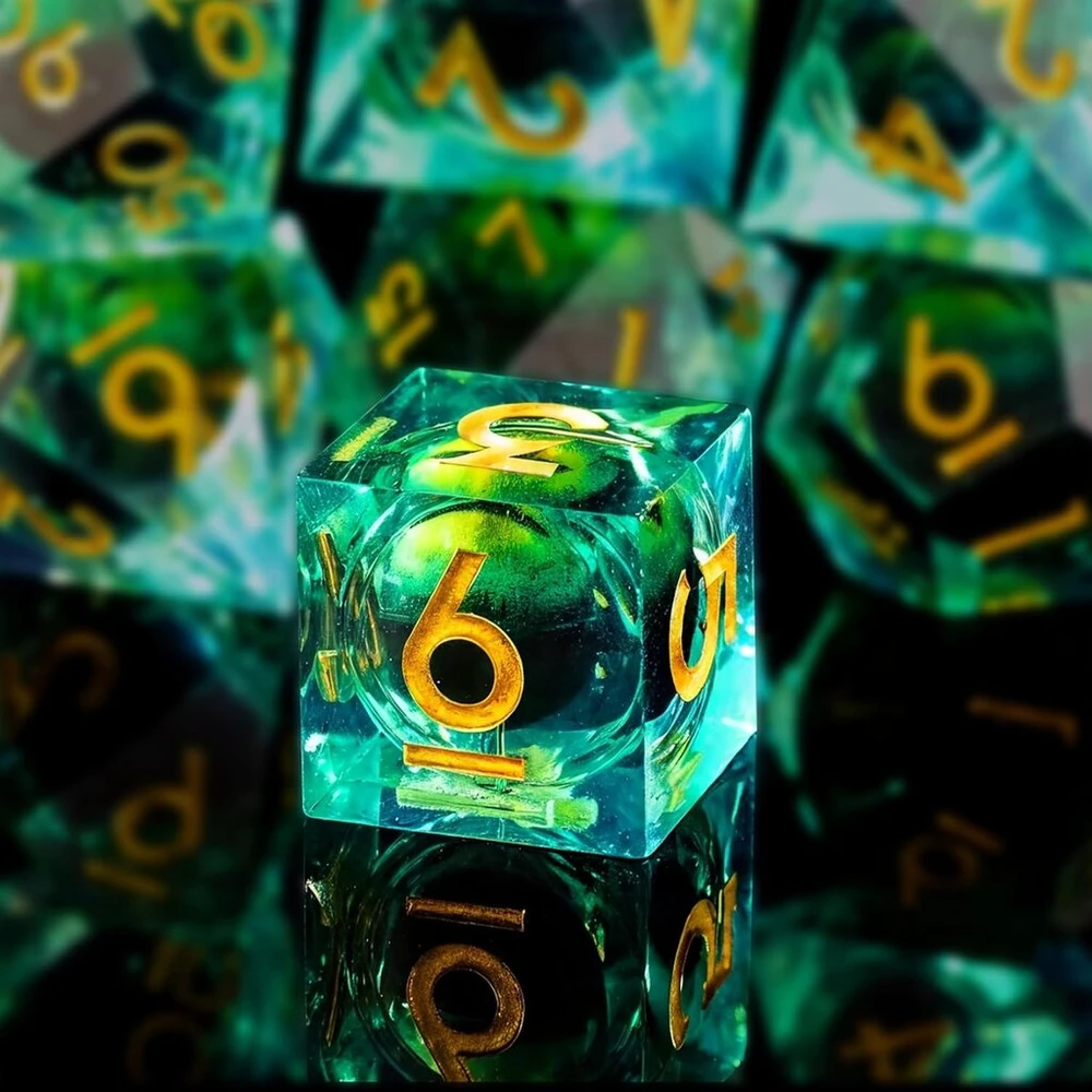 Zqmw Dnd kauliukų rinkinys, Dragon Eye daugiabriauniai dervos žaidimo kauliukai, 7 vienetai, rankų darbo D&d kauliukai, vaidmenų žaidimo kauliukai, skirti Dungeons and Dragons Rpg Mtg Dnd kauliukų rinkiniui, žali