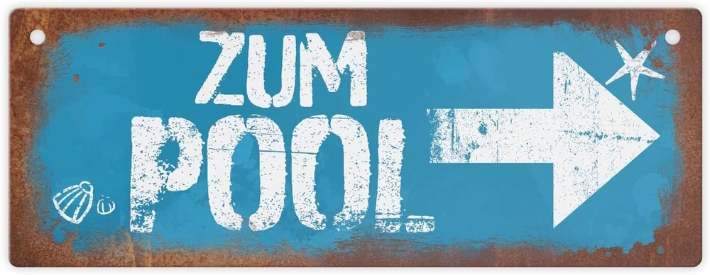 Zum Pool rodyklė į dešinę metalinis ženklas L rūdžių išvaizdos, gražus skardinis ženklas baseinui kaip speciali baseino dekoracija arba dovana baseino savininkams, rodanti kryptį, metalinis ženklas L, 10,5 x 28 cm Xl tu ieškai