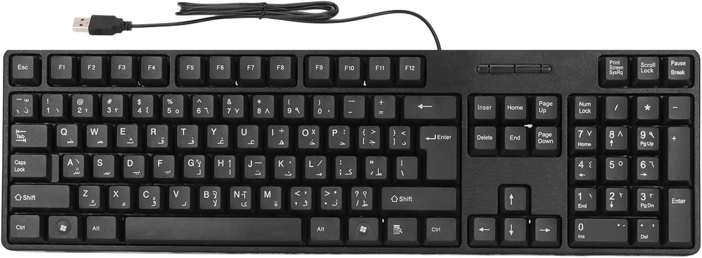 Zunate arabiška laidinė klaviatūra, 104 klavišų usb 1.5m laidinė klaviatūra, mc-689 ergonomiškas rašomasis įrenginys, universali biuro/namų/žaidimų klaviatūra stacionariam kompiuteriui, nešiojamam kompiuteriui