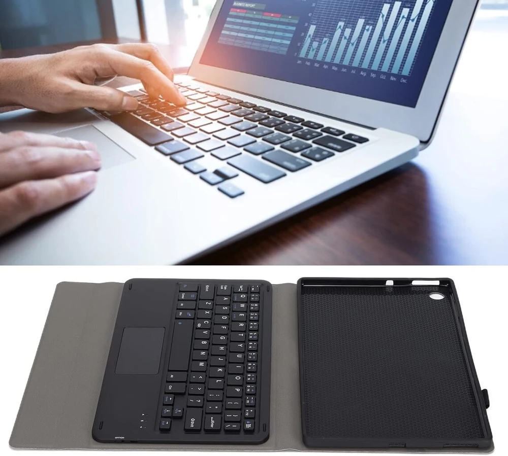 Zunate klaviatūros dėklas, skirtas M10 planšetiniam kompiuteriui, pu odinis dėklas su belaide bluetooth klaviatūra, skirtas M10 fhd plus 10.3 colių x606f (juodas)