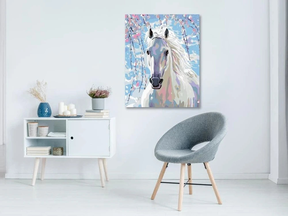 Zuty 1082221 paveikslas pagal skaičius baltas arklys 40 x 50 cm su porėmiu (iš anksto įtemptas) įrėmintas