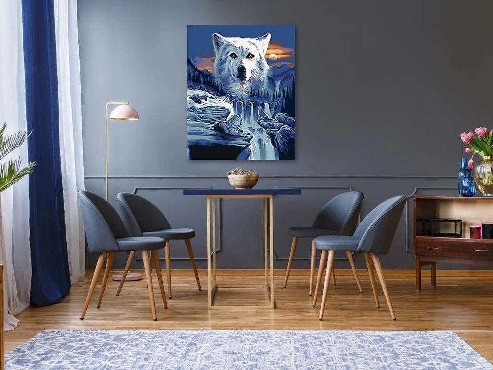Zuty 1133221 paveikslas pagal skaičius Vilkas ir kriokliai 40 x 50 cm su porėmiu (iš anksto įtempta drobė), įrėminta