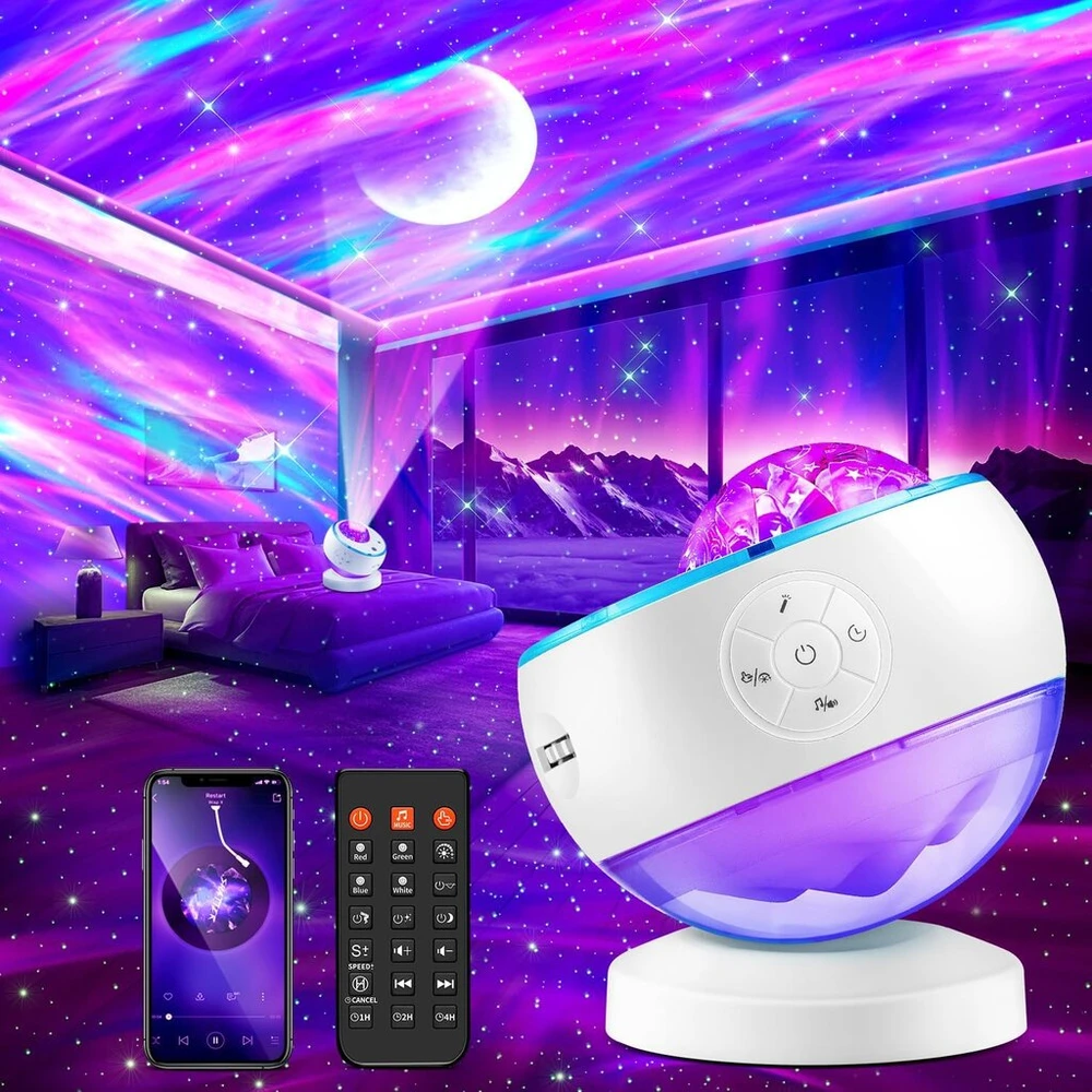 Žvaigždėto dangaus projektorius, 300 šviesos režimų aurora lempa galaxy projektorius, 15 baltos triukšmo bluetooth žvaigždėto dangaus projektorius vaikams suaugusiems šiaurės pašvaistės projektorius galaxy, laikmačio žvaigždžių dangaus naktinė lemputė