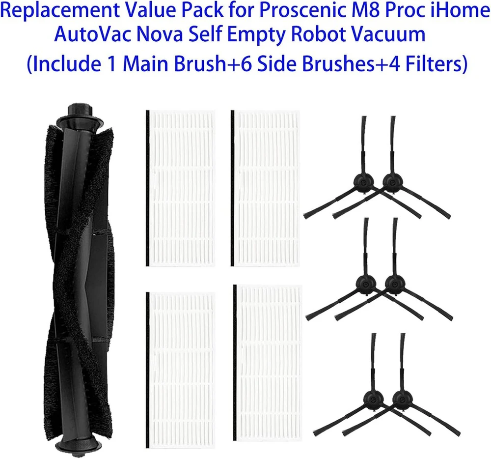Zybulshjt 11 dalių atsarginių dalių rinkinys, skirtas airrobo t10+/viomi s9/proscenic m8 pro/laresar l6 pro/ultenic t10 dulkių siurbliams. rinkinį sudaro 1 voleliu, 6 šoniniai šepečiai, 4 filtrai