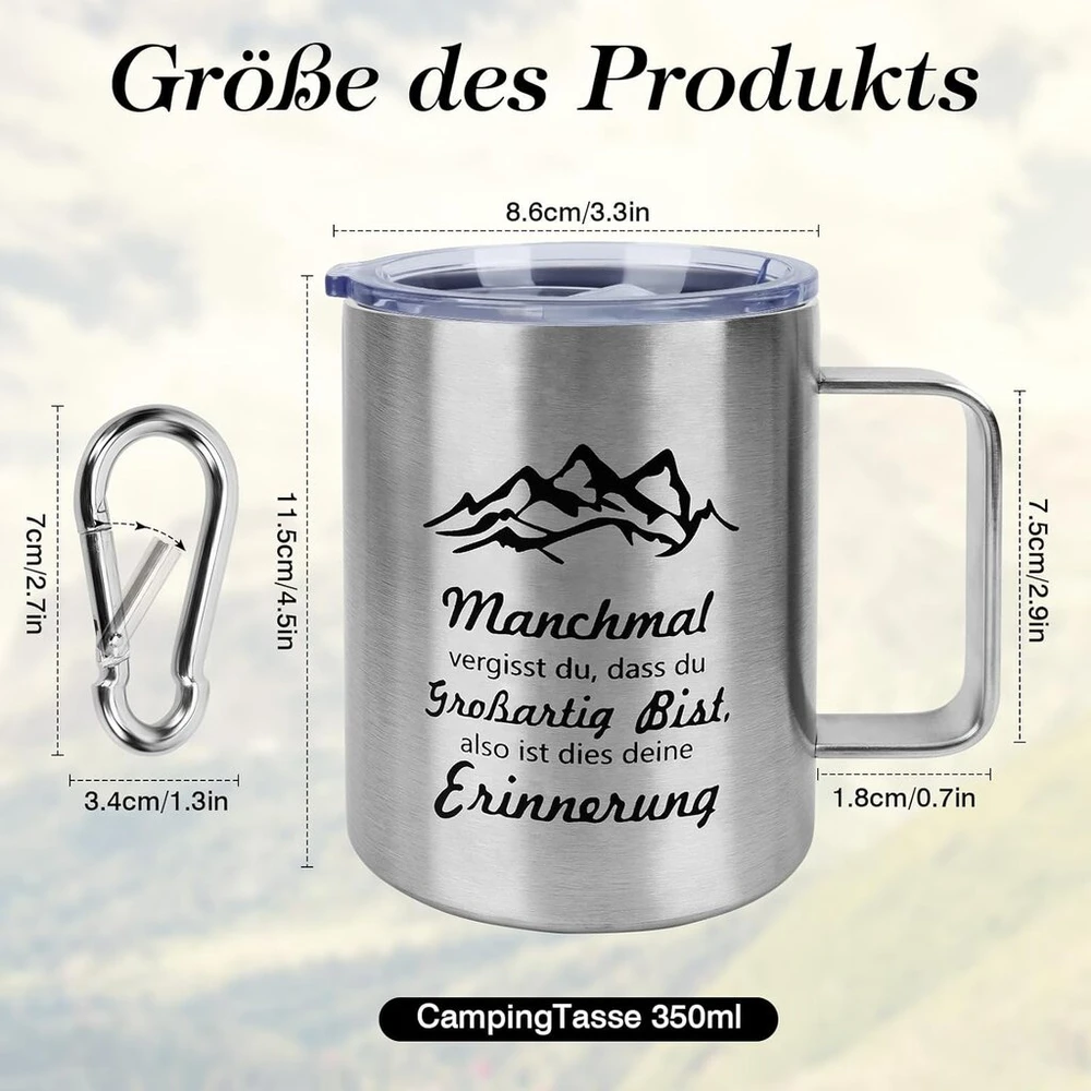 Žygio nerūdijančio plieno puodelis su karabinu - Kempingo lauko metalinis puodelis 350 ml Personalizuotas spausdintas puodelis stovyklavimui