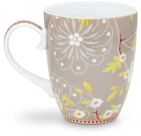 Porcelianinis puodelis Pip Studio Early Bird, pilkšvai rudas su paukšteliu, 350 ml