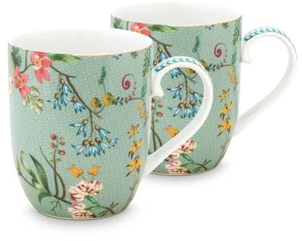 Porcelianinis puodelis Pip Studio Jolie, šviesiai žalsvai mėlynas su šakelėmis, 145 ml