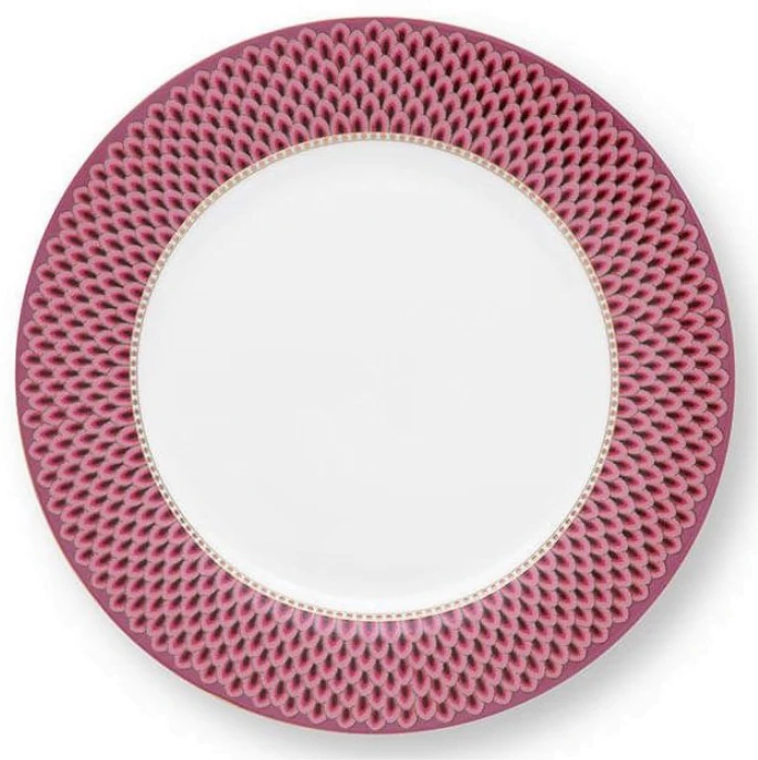 Porcelianinių lėkščių rinkinys Pip Studio, tamsiai rožinis su žvynelių raštu, 4 vnt., 26,5 cm