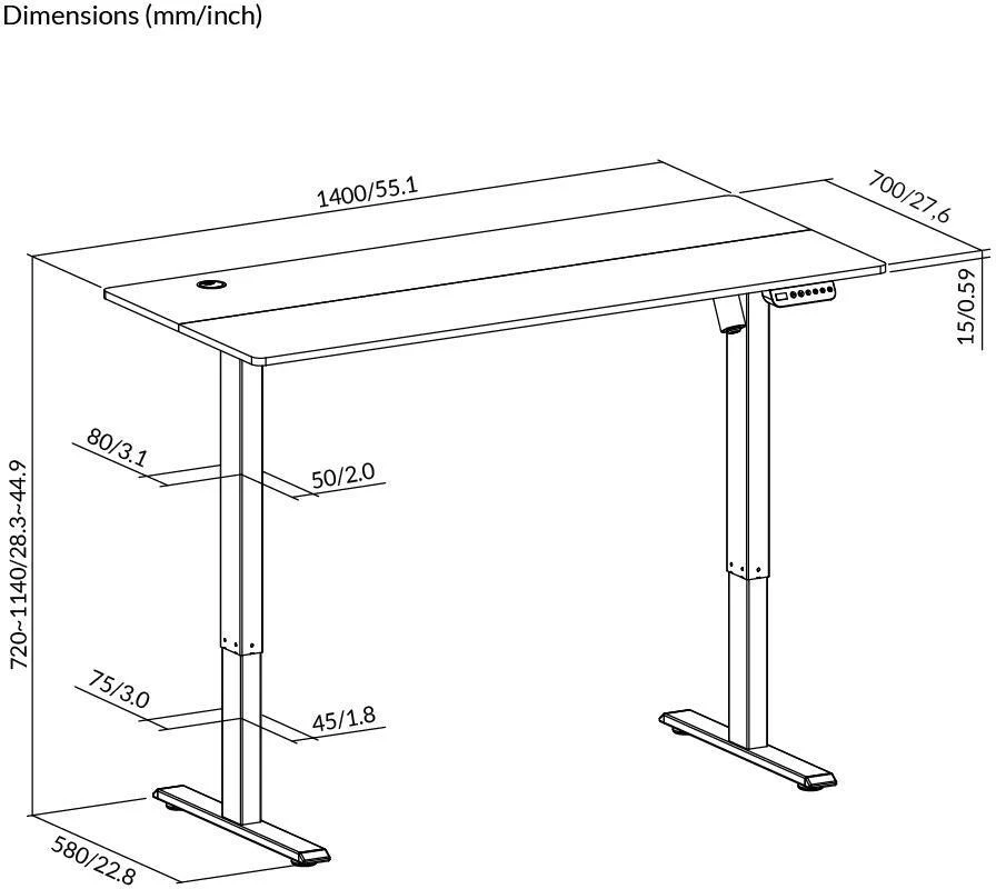 Elektrinis reguliuojamo aukščio rašomasis stalas Spacetronik Moris 120BR, 140 × 70 cm, kaimiškai rudas