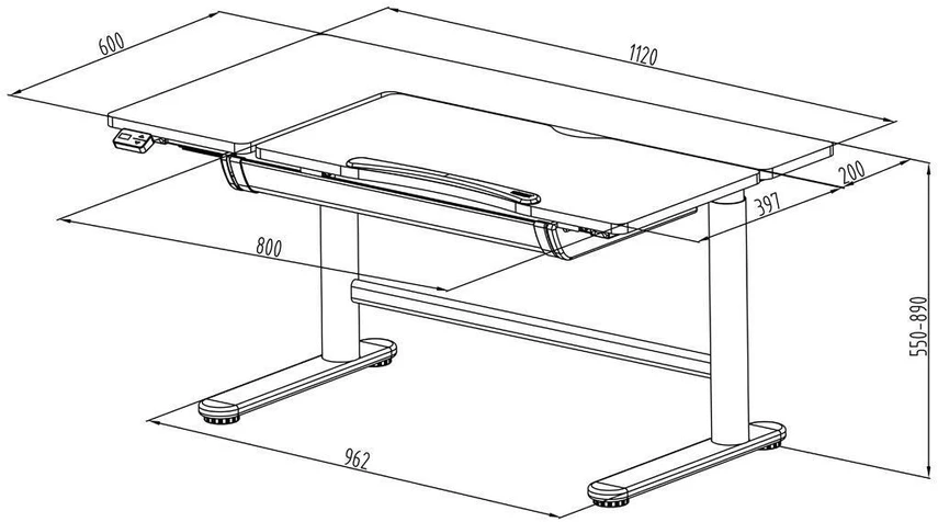Elektrinis vaikiškas rašomasis stalas Spacetronik XD, 112 × 60 cm, baltas ir mėlynas