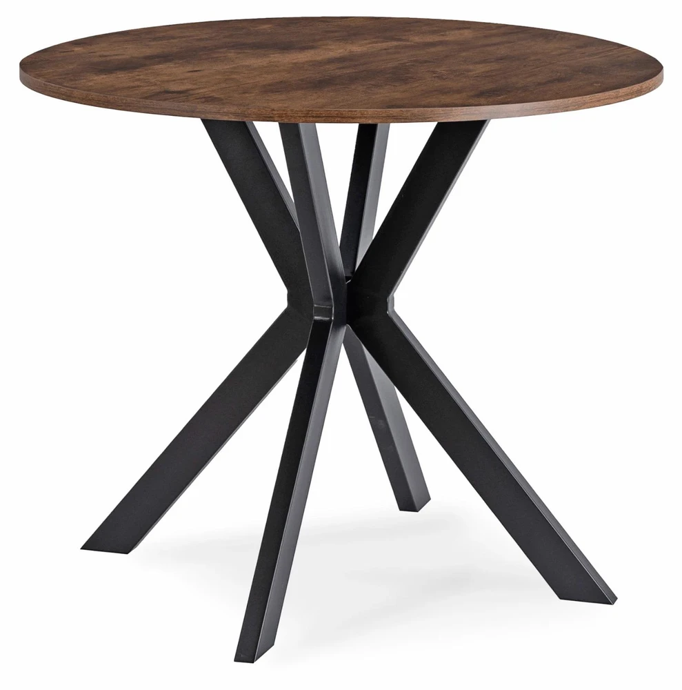 Mebel Elite Apvalus stalas, Ø 90 cm, rustikalaus ąžuolo ir juodos spalvos