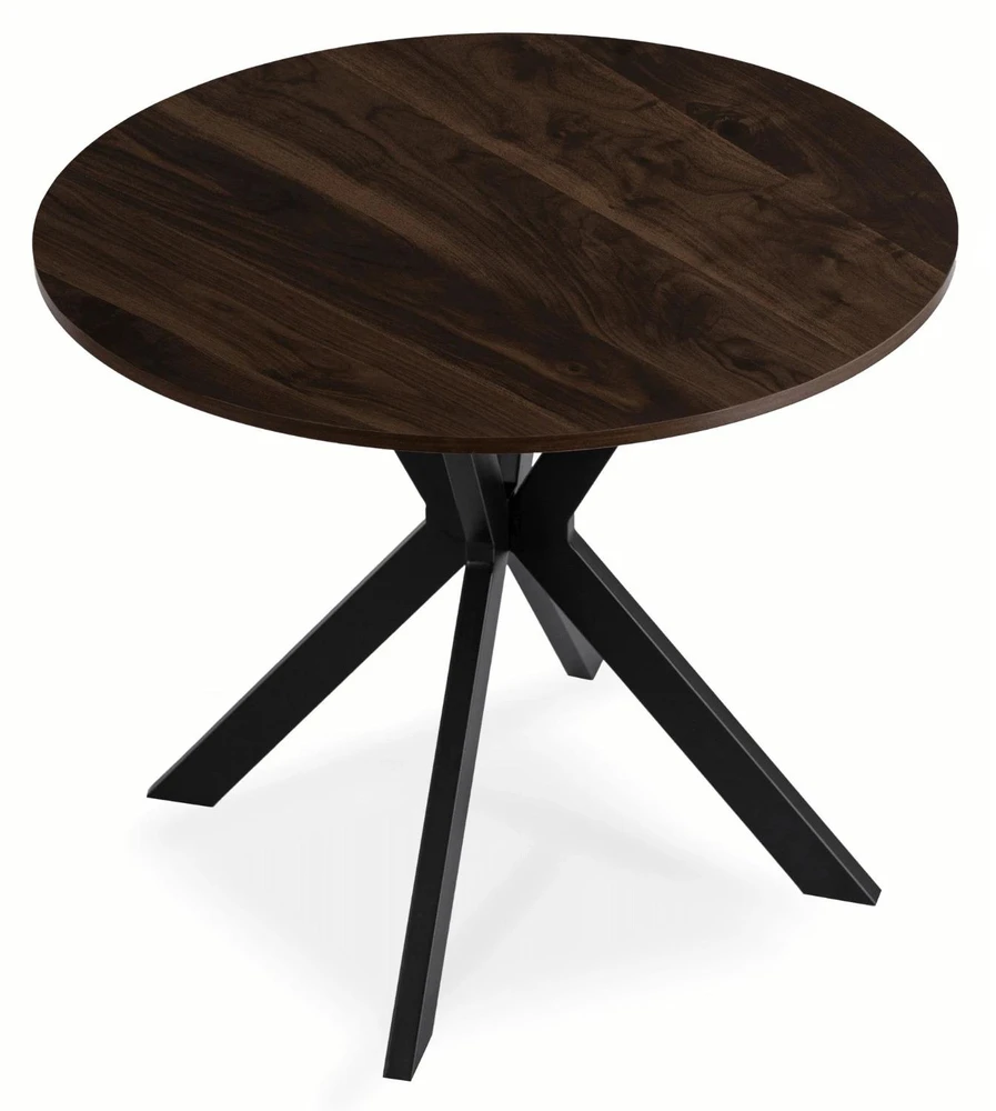 Mebel Elite Apvalus stalas LAUREN, Ø 90 cm, riešuto ir juodos spalvos