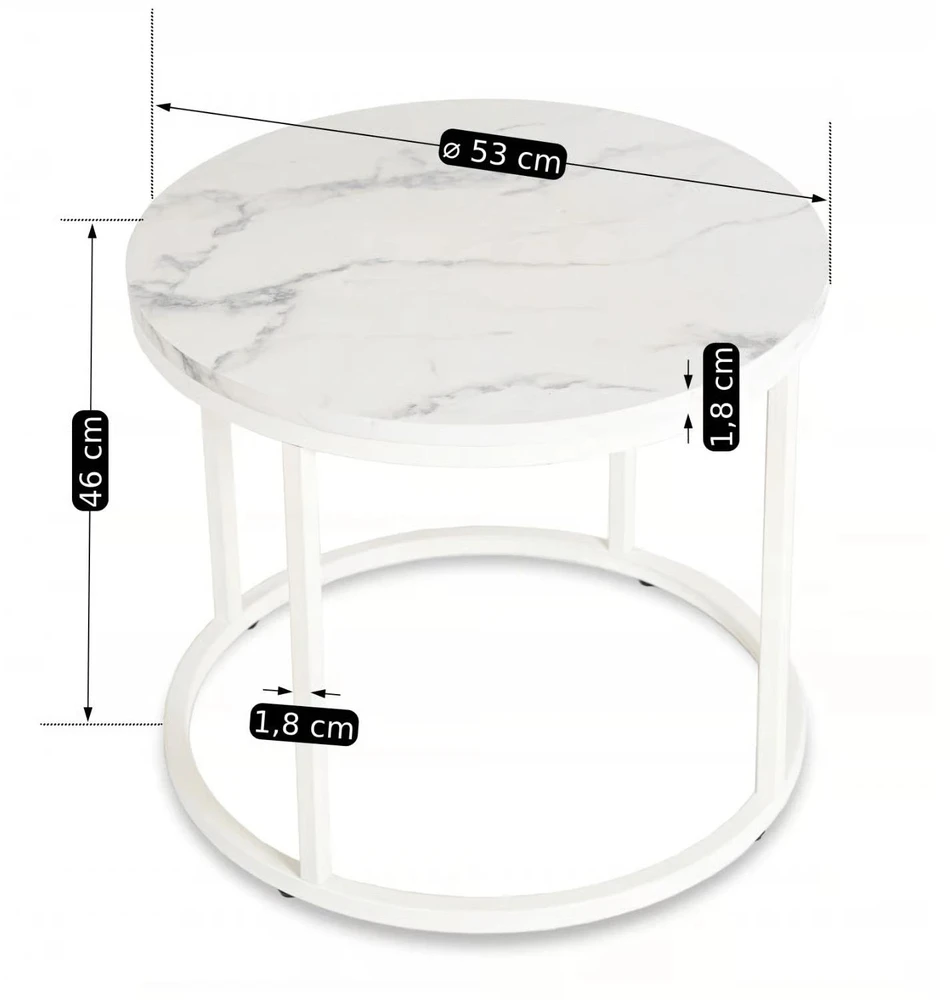 Mebel Elite Apvalus staliukas, 53 cm, balto marmuro spalvos