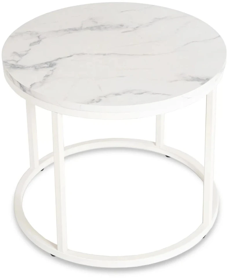 Mebel Elite Apvalus staliukas, 53 cm, balto marmuro spalvos