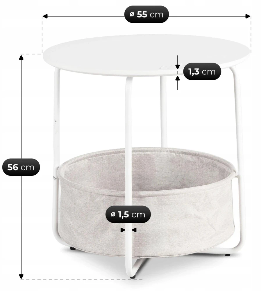 Mebel Elite Apvalus staliukas VARANO, Ø 55 cm, baltas