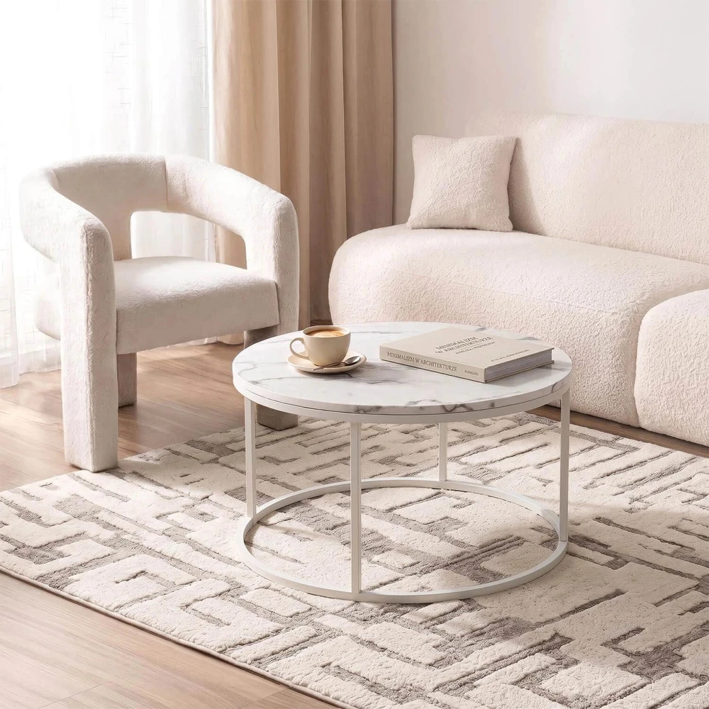 Mebel Elite Apvalus žurnalinis staliukas AGNES MAX, Ø 80 cm, balto marmuro