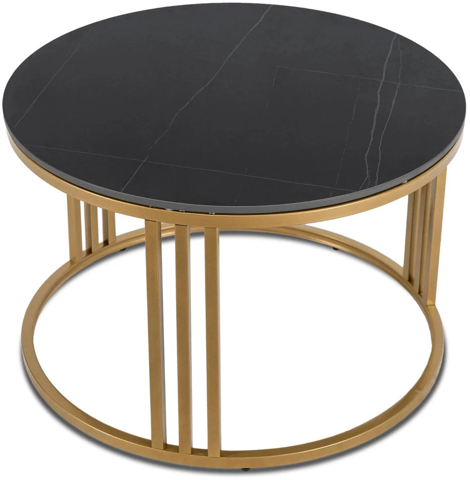Mebel Elite Apvalus žurnalinis staliukas KORIN, Ø 70 cm, juodo marmuro ir aukso spalvos