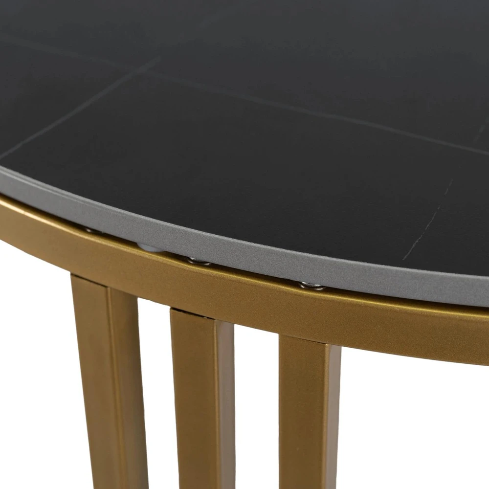 Mebel Elite Apvalus žurnalinis staliukas KORIN, Ø 70 cm, juodo marmuro ir aukso spalvos