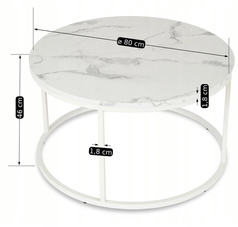 Mebel Elite Apvalus žurnalinis staliukas AGNES MAX, Ø 80 cm, balto marmuro