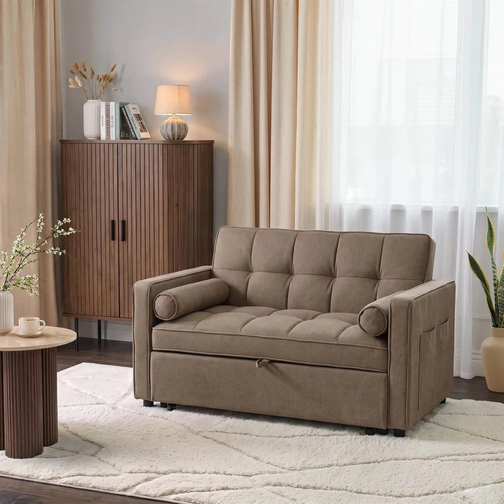 Mebel Elite Atlošiamas fotelis-lova su galvos ir kojų atramomis, rudas