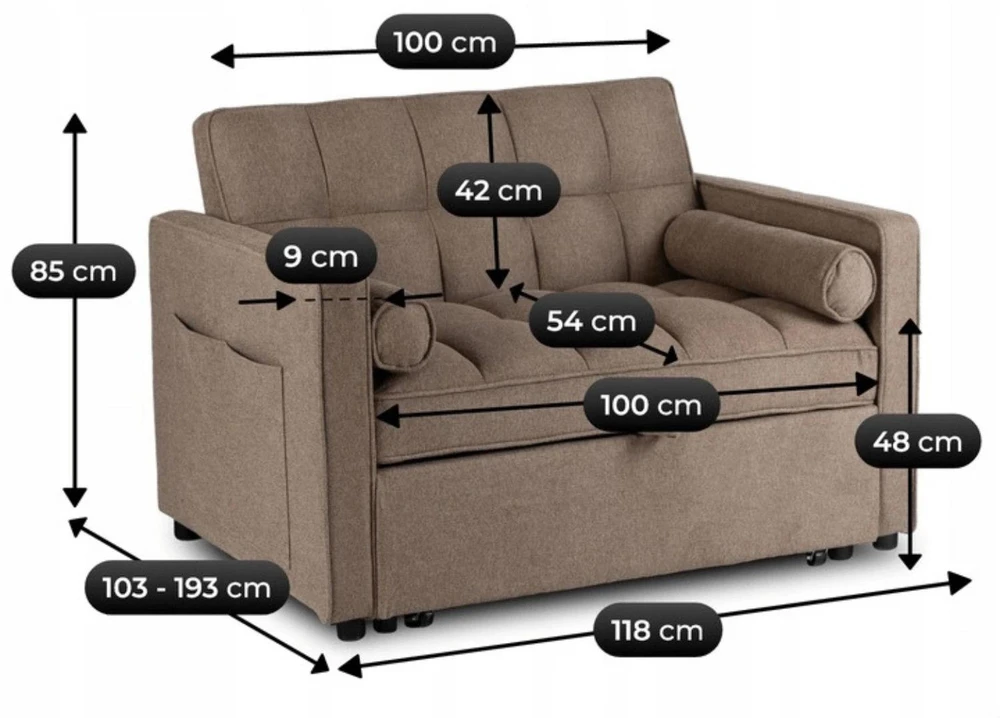 Mebel Elite Atlošiamas fotelis-lova su galvos ir kojų atramomis, rudas