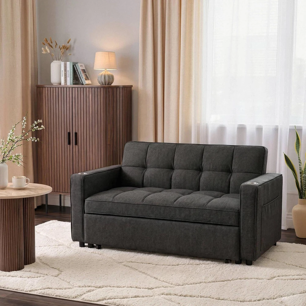 Mebel Elite Atlošiamas fotelis-lova su kojų atrama, juodas