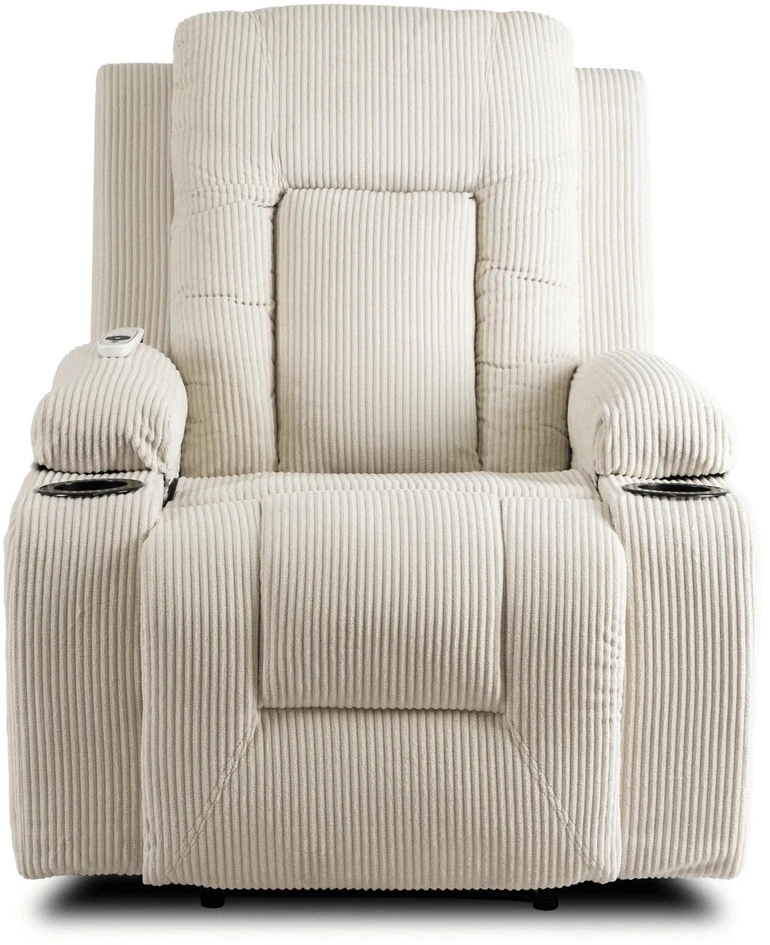 Mebel Elite Atlošiamas masažinis fotelis BOX, smėlio spalvos, rantuotas velvetas