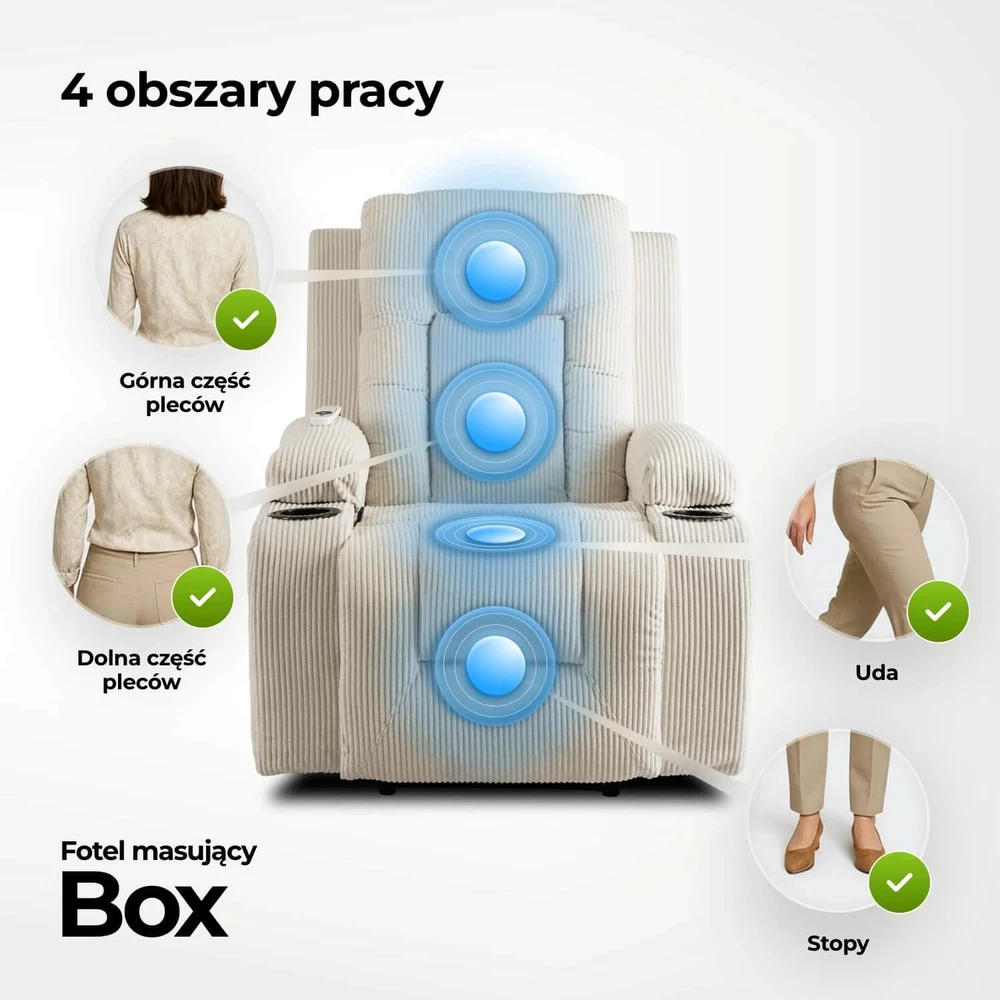 Mebel Elite Atlošiamas masažinis fotelis BOX, smėlio spalvos, rantuotas velvetas