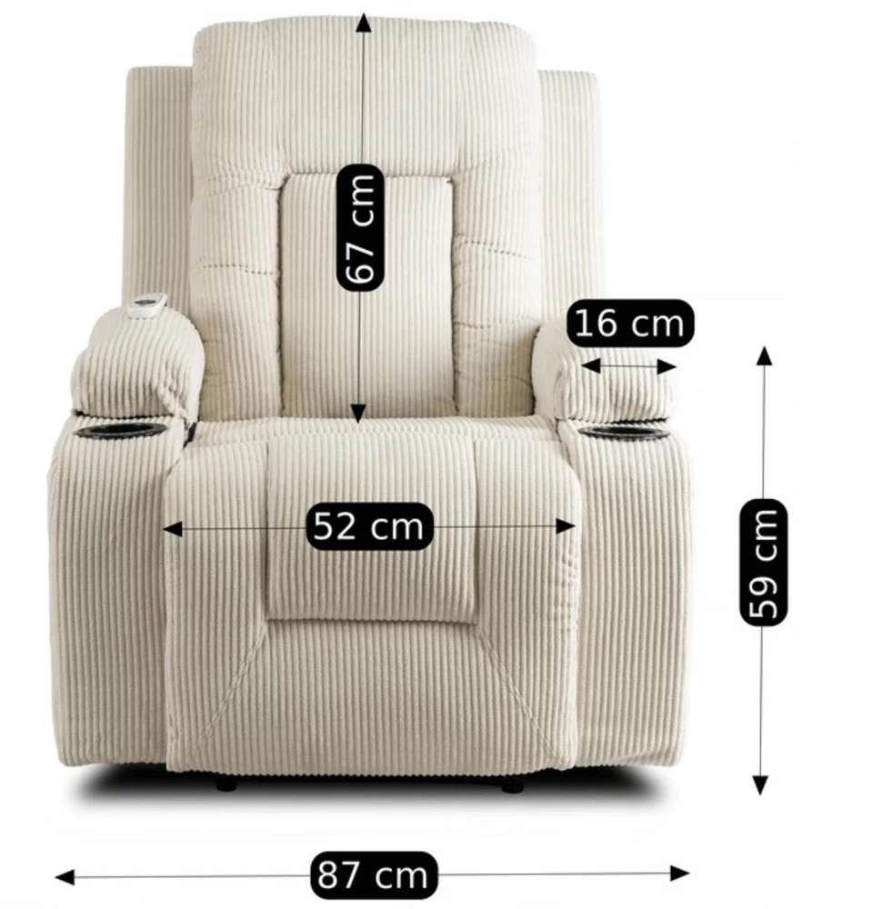 Mebel Elite Atlošiamas masažinis fotelis BOX, smėlio spalvos, rantuotas velvetas