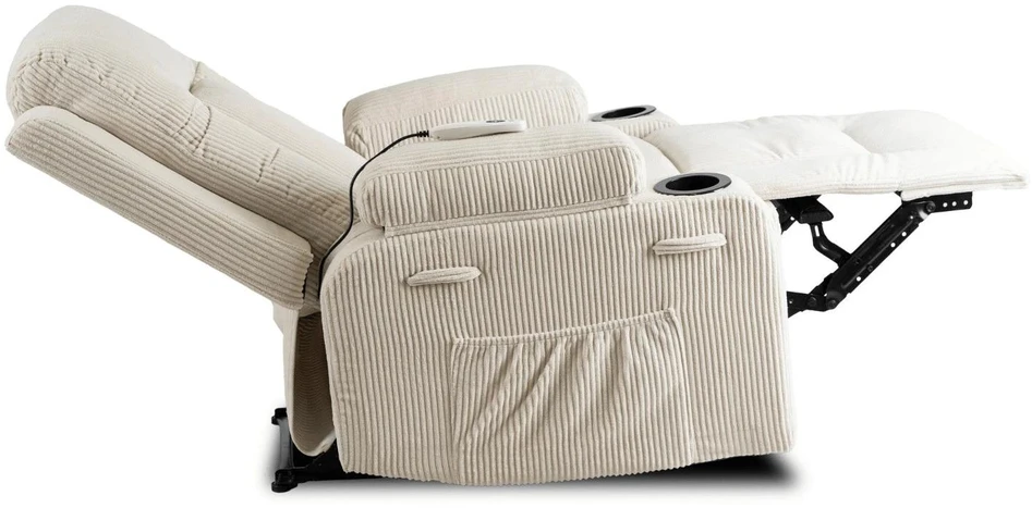 Mebel Elite Atlošiamas masažinis fotelis BOX, smėlio spalvos, rantuotas velvetas