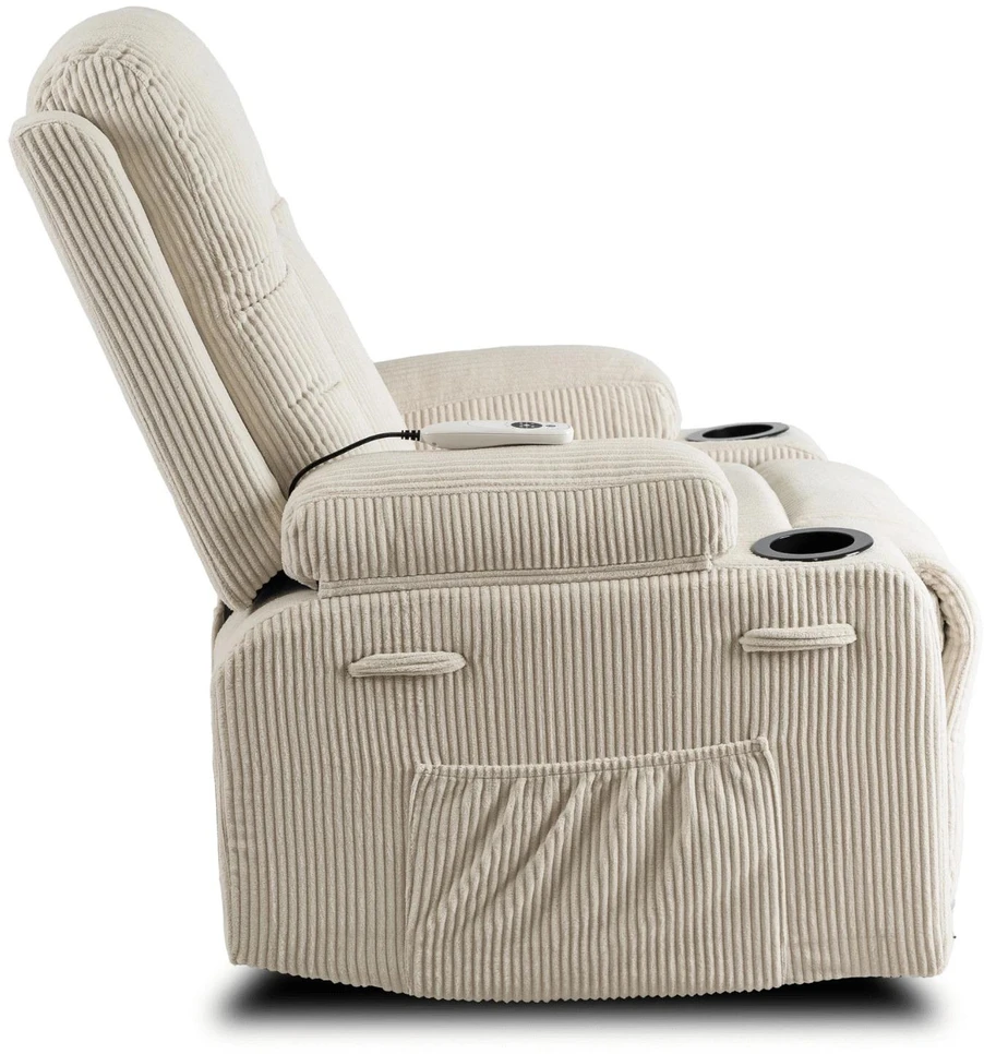 Mebel Elite Atlošiamas masažinis fotelis BOX, smėlio spalvos, rantuotas velvetas