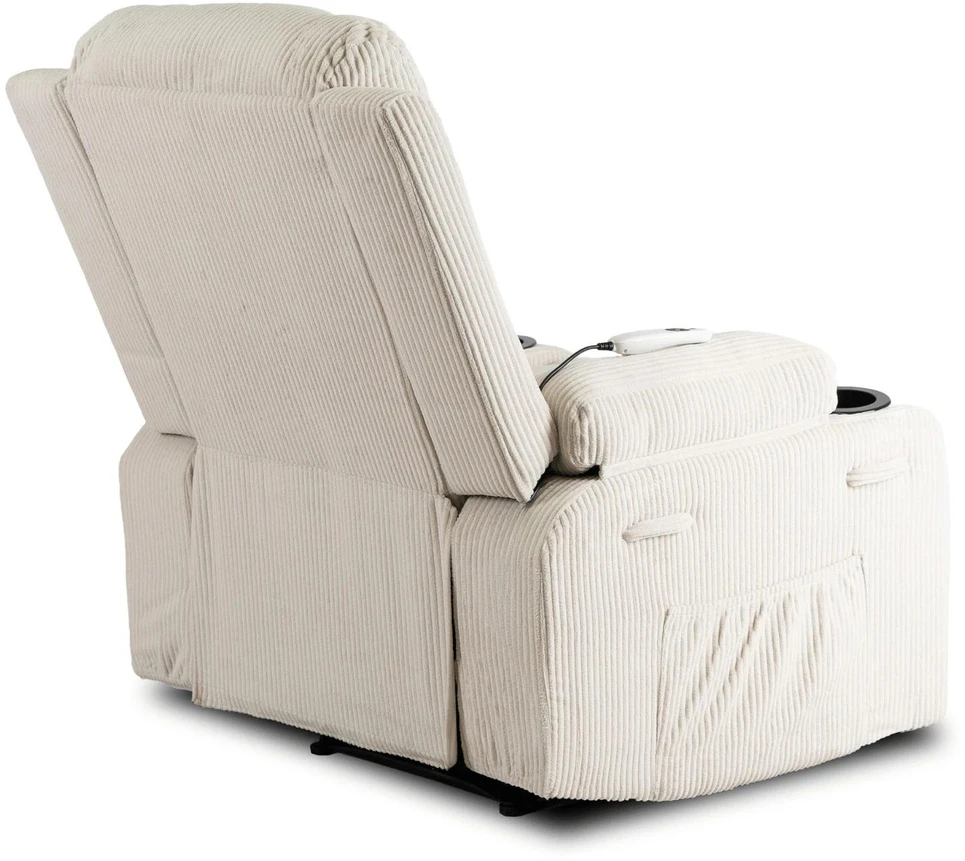 Mebel Elite Atlošiamas masažinis fotelis BOX, smėlio spalvos, rantuotas velvetas
