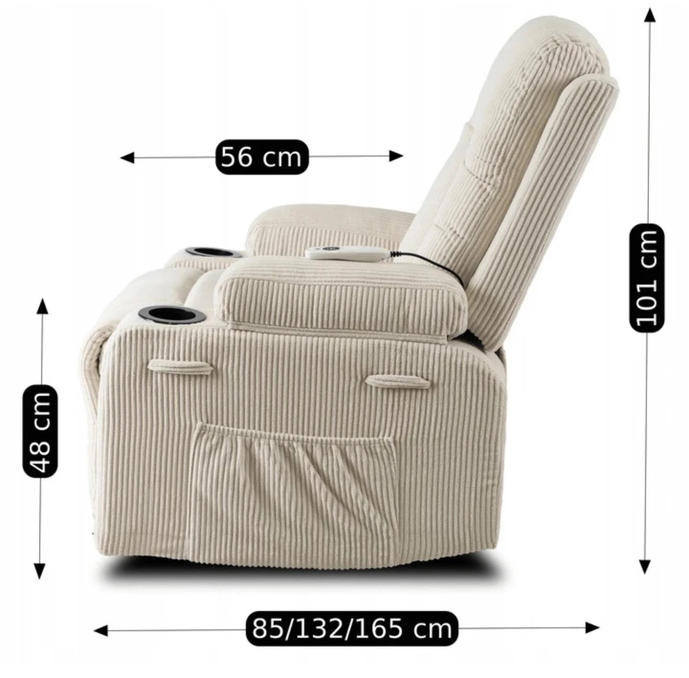 Mebel Elite Atlošiamas masažinis fotelis BOX, smėlio spalvos, rantuotas velvetas