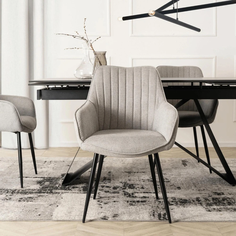 Mebel Elite Audiniu aptraukta kėdė MALAGA, metalinis rėmas, 60 × 86 cm, pilka