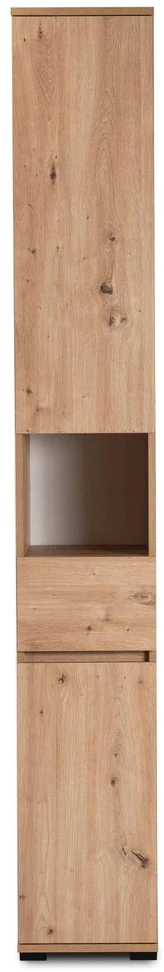 Mebel Elite Aukšta spintelė PRATO, 7 lentynos ir 1 stalčius, 30 × 202 cm, artisan ąžuolo spalvos