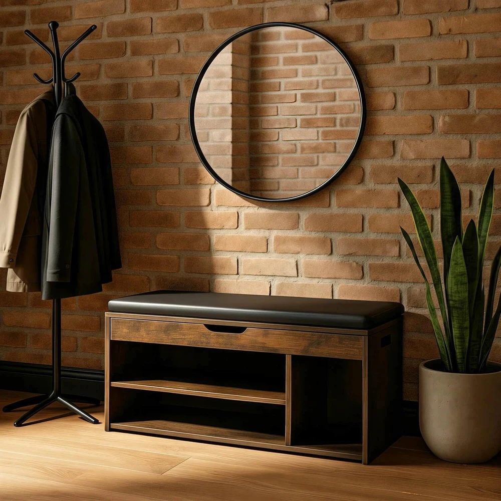 Mebel Elite Batų spintelė, 100 cm, kaimiško ąžuolo ir juodos spalvos