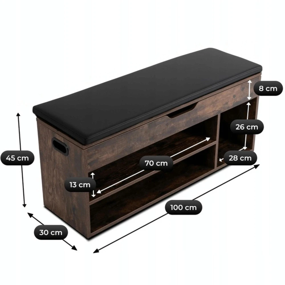 Mebel Elite Batų spintelė, 100 cm, kaimiško ąžuolo ir juodos spalvos