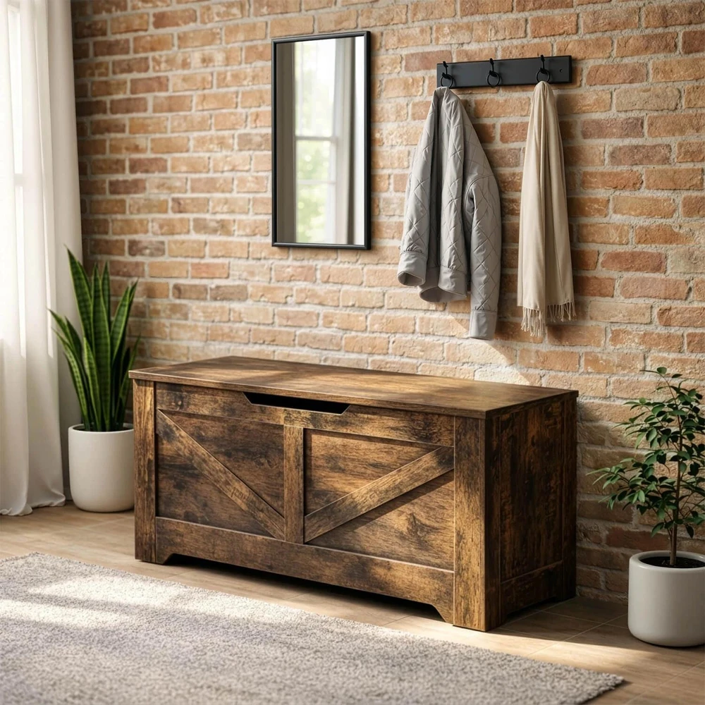 Mebel Elite Batų spintelė su sėdimąja dalimi MARGOT, 100 cm, rustikinio ąžuolo spalvos