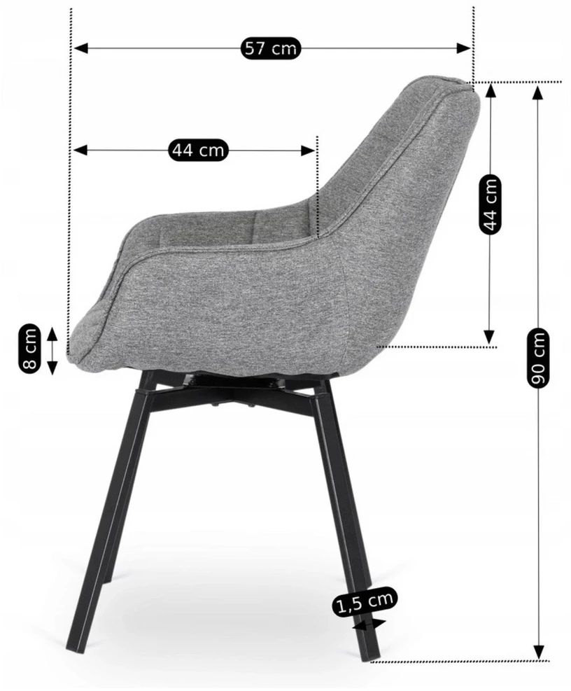 Mebel Elite Besisukanti kėdė LUNA 2, 57 × 57 × 90 cm, pilka