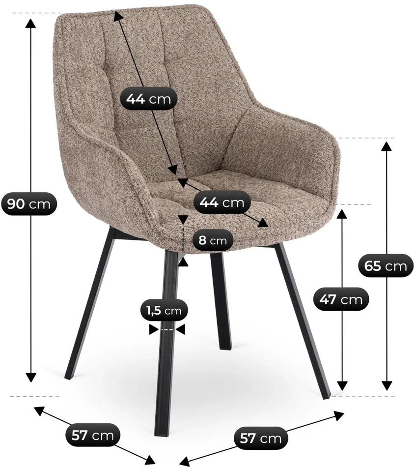 Fotelis Mebel Elite Besisukanti kėdė LUNA su porankiais, ruda, bouclé audinys