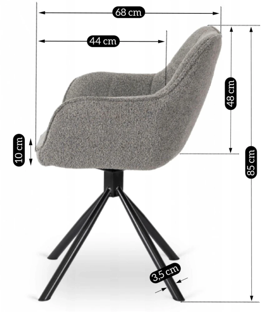 Mebel Elite Besisukanti kėdė su porankiais, buklė audinys, pilka