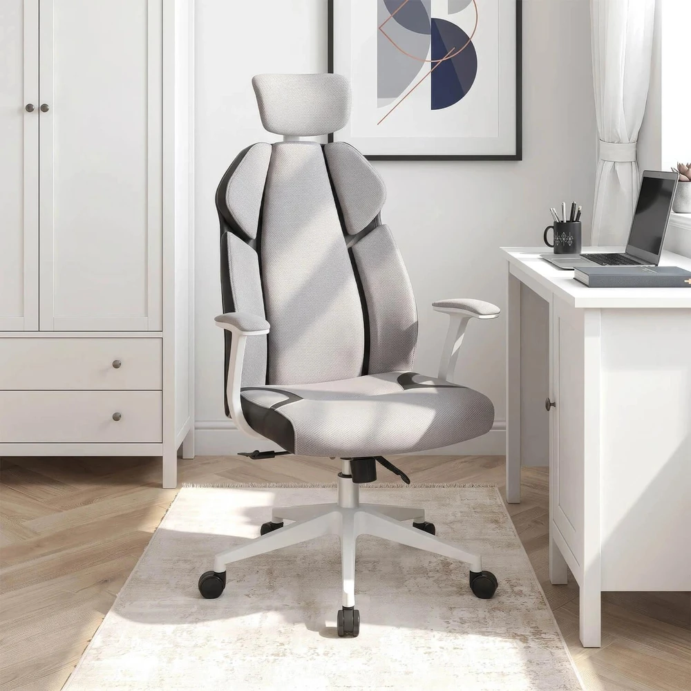 Mebel Elite Biuro kėdė DUNCAN, ergonominė, sukama, 72 × 65 × 134 cm, pilka / juoda