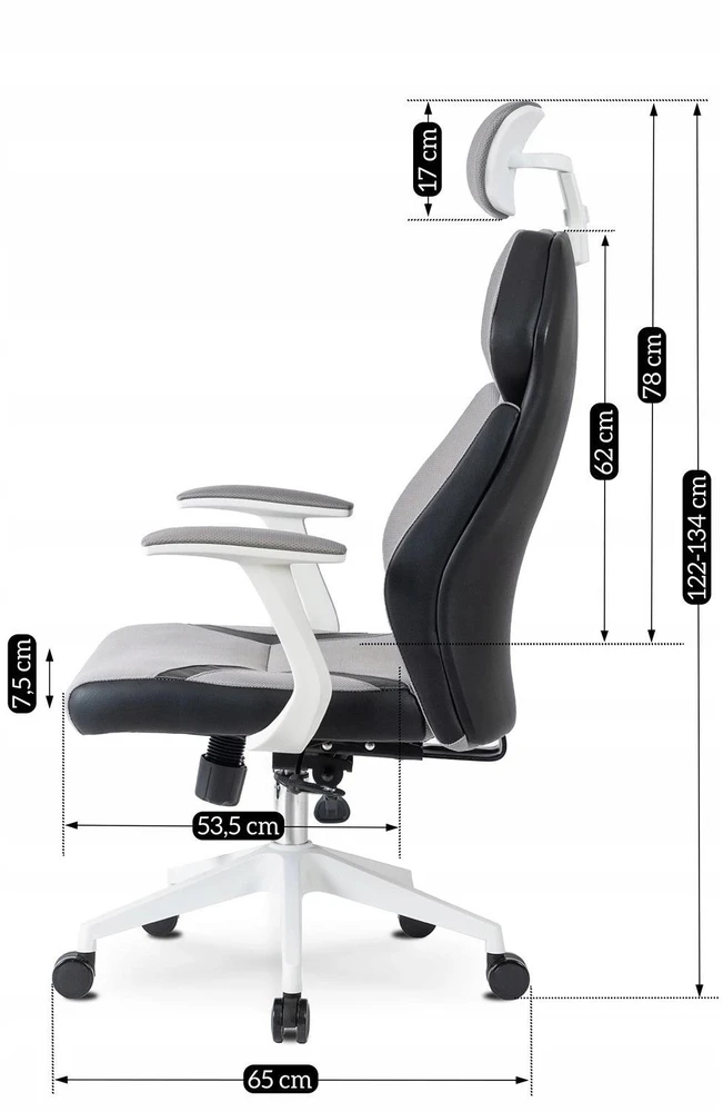 Mebel Elite Biuro kėdė DUNCAN, ergonominė, sukama, 72 × 65 × 134 cm, pilka / juoda