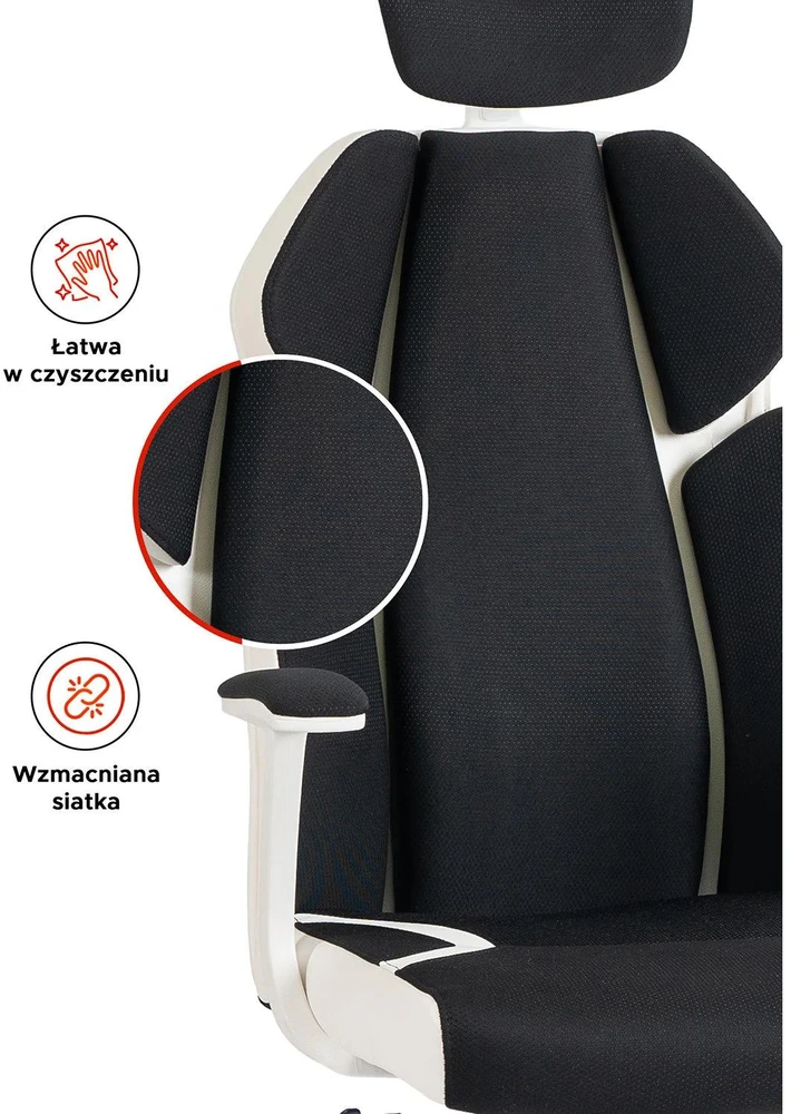 Mebel Elite Biuro kėdė DUNCAN, pasukama, su reguliuojama galvos atrama, juoda ir balta