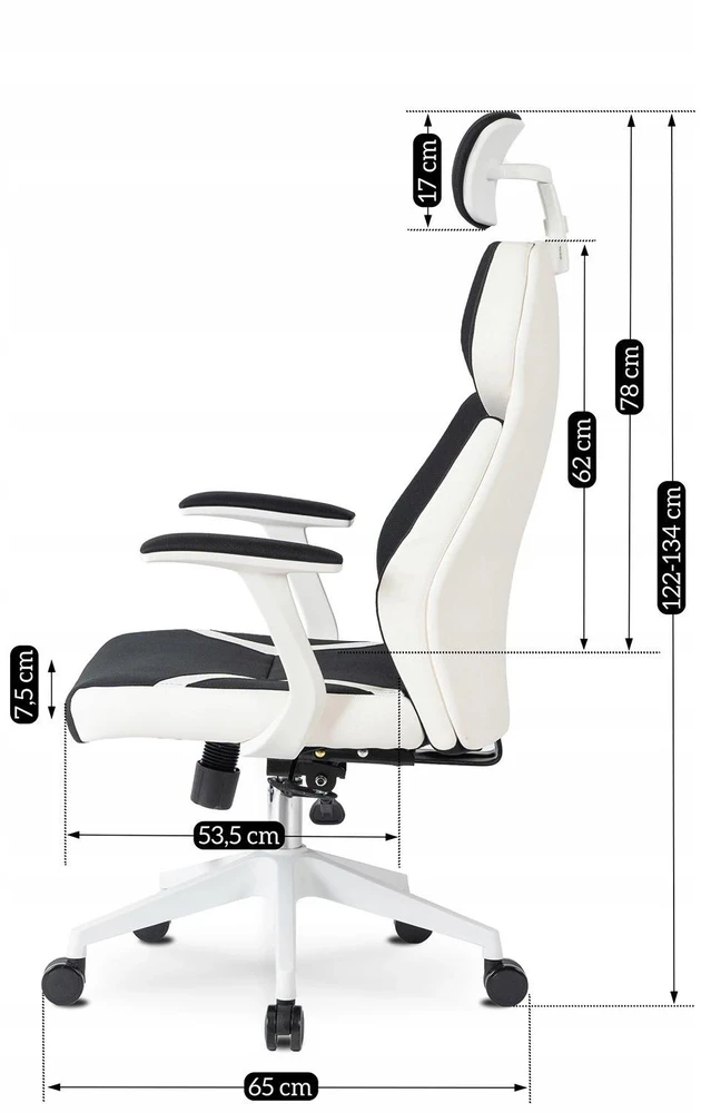 Mebel Elite Biuro kėdė DUNCAN, pasukama, su reguliuojama galvos atrama, juoda ir balta