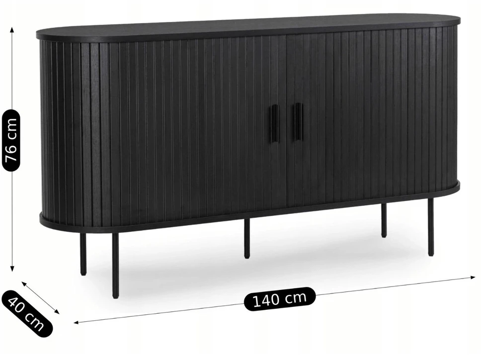 Mebel Elite Dviejų durų komoda su stumdomomis durelėmis, 140 cm, juoda